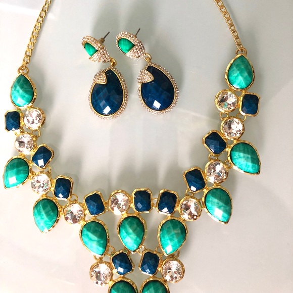 Turquoise & Lapis Earring & Necklace Set - Picture 3 of 5